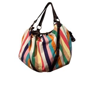 Rampage Bags Hobo Bag Multicolor Stripes Leather Trim Shoulder Bag